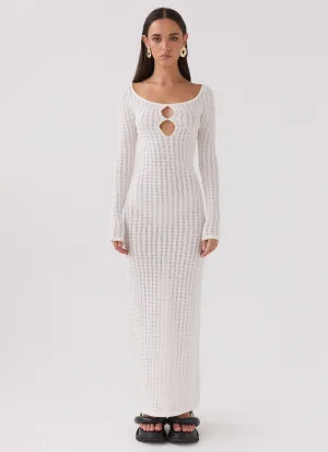 Crystal Cascade Knit Maxi Dress - White